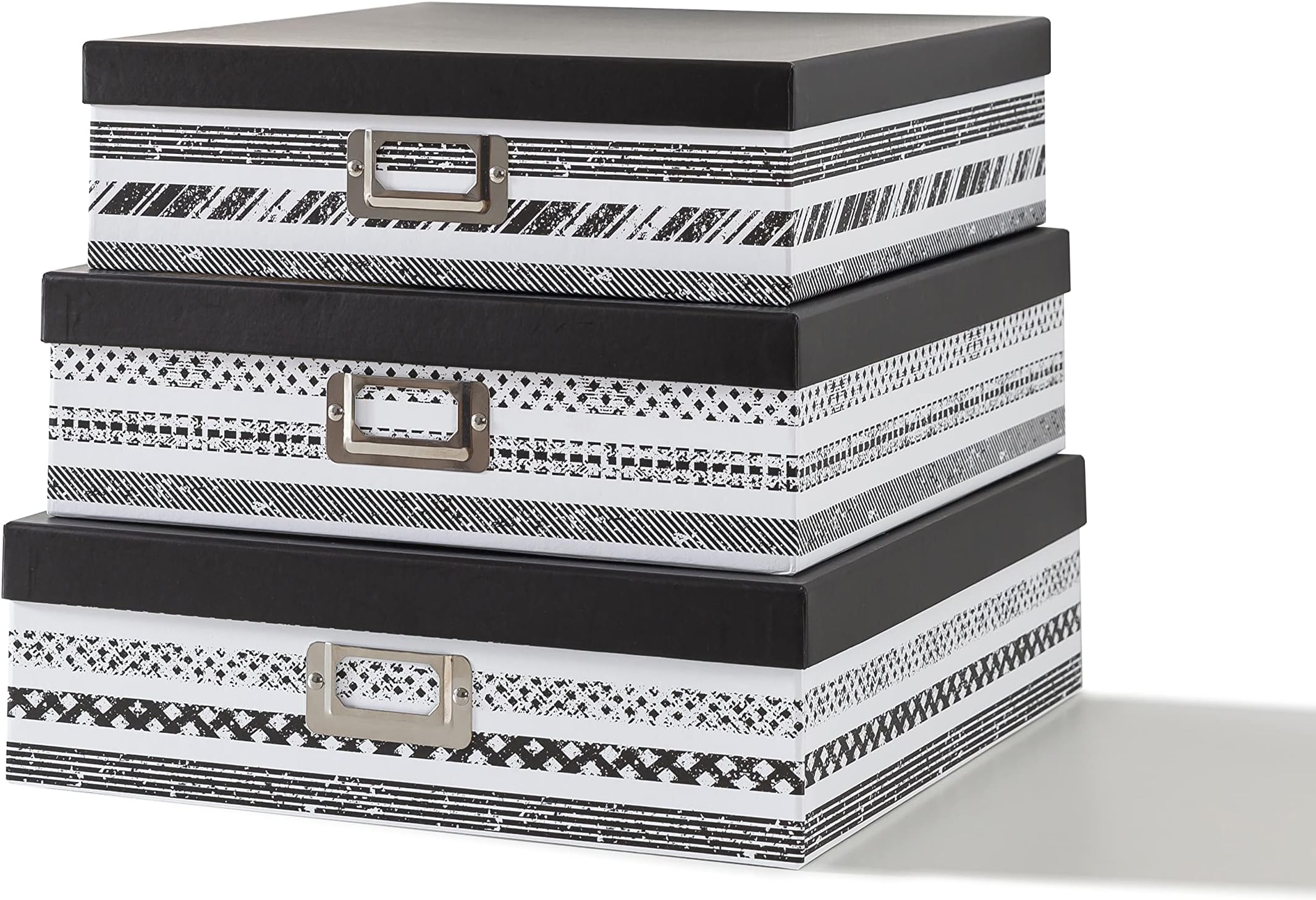 SLPR Nesting Decorative Storage Boxes With Lids for Home Decor - Set of 3: Black and White Photo Storage, Cardboard Document Boxes for Scrapbook, Keepsake, Memories