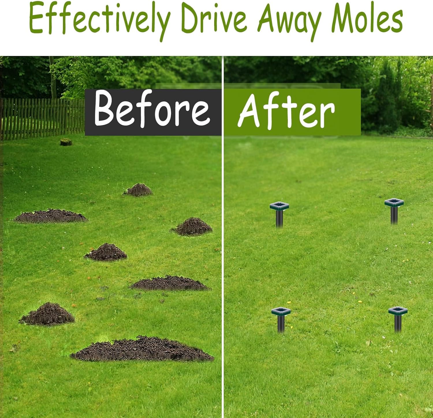 Tirgot Mole Repellent Solar Powered for Lawns Snake Repellent for Yard Gopher Groundhog Vole Repellent Trap Ultrasonic Outdoor Waterproof Chipmunk Rodent Burrowing Animals Deterrent Stake 4 Pack