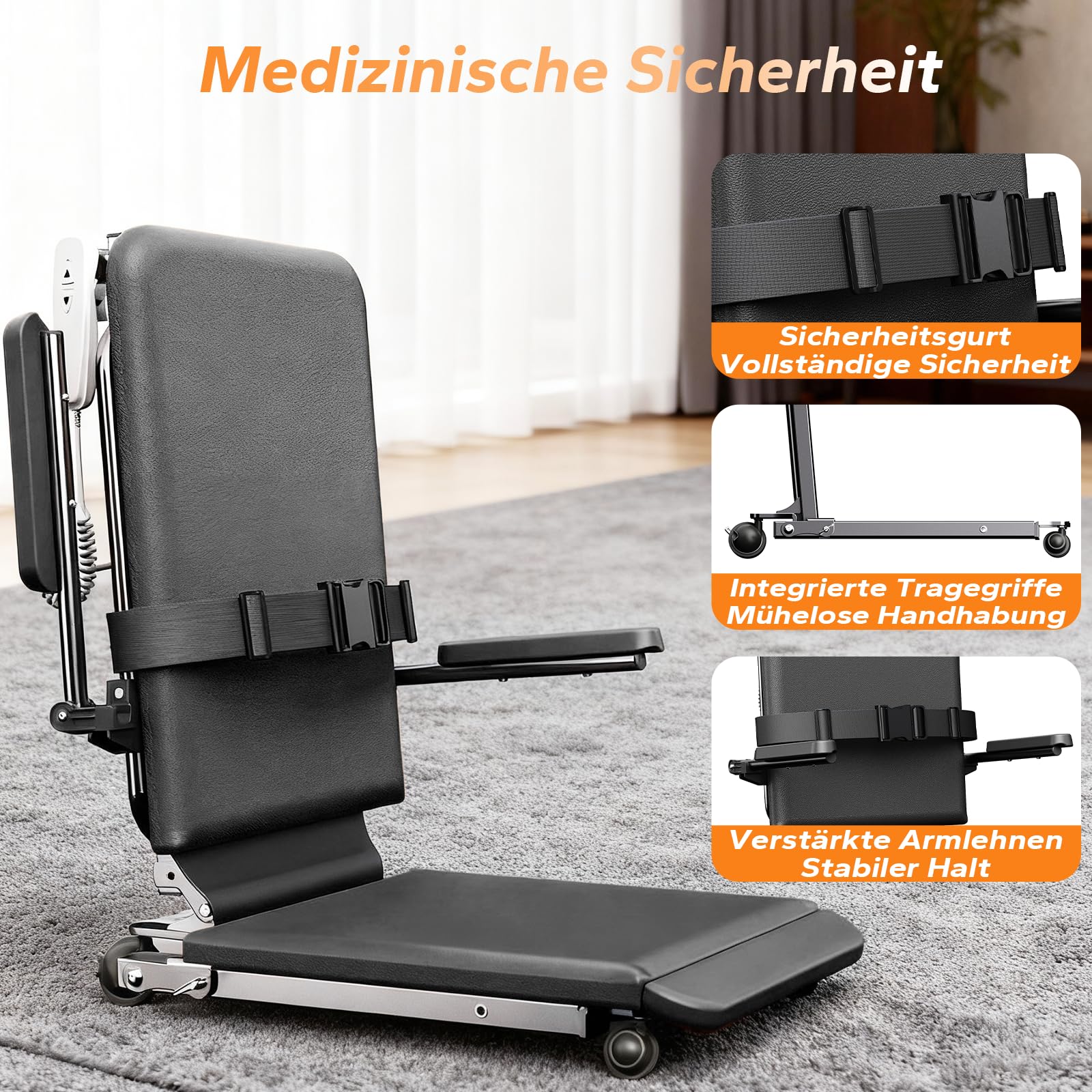 Elektro Aufstehhilfe 200 KG Tragfähigkeit für Senioren, Schwarz | Upgrade Stahl Aufstehhilfe Senioren, PU Polster, Für Heim, Krankenhäuser & Pflegeeinrichtungen