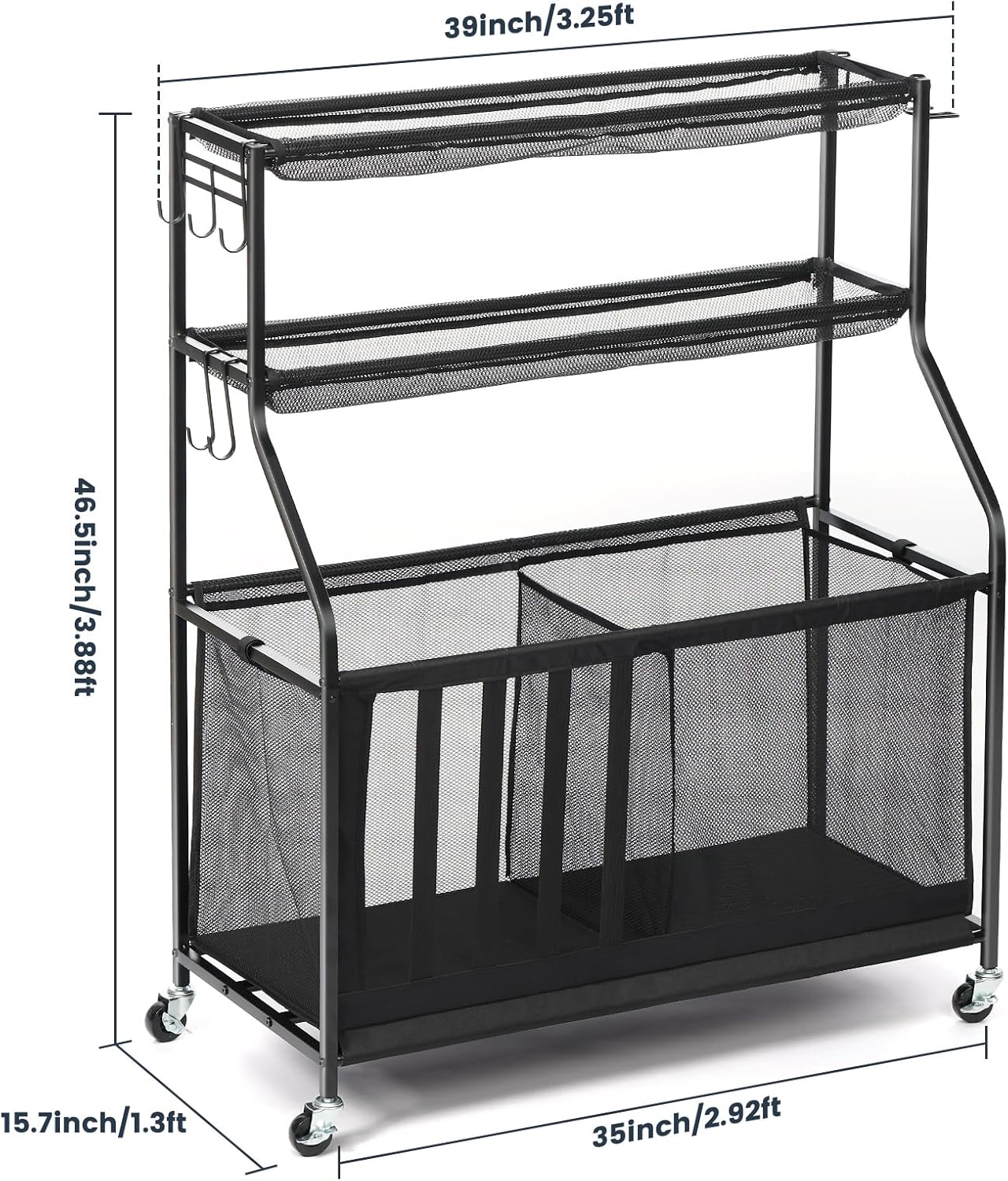 Kinghouse Garage Sports Equipment Organizer with 37 Gal Ball Storage Bin, Sports Rack with Hooks Elastic Straps for Basketball, Soccer, Tennis, Stick, Racket, Nerf Gun, Toy, Indoor, Outdoor