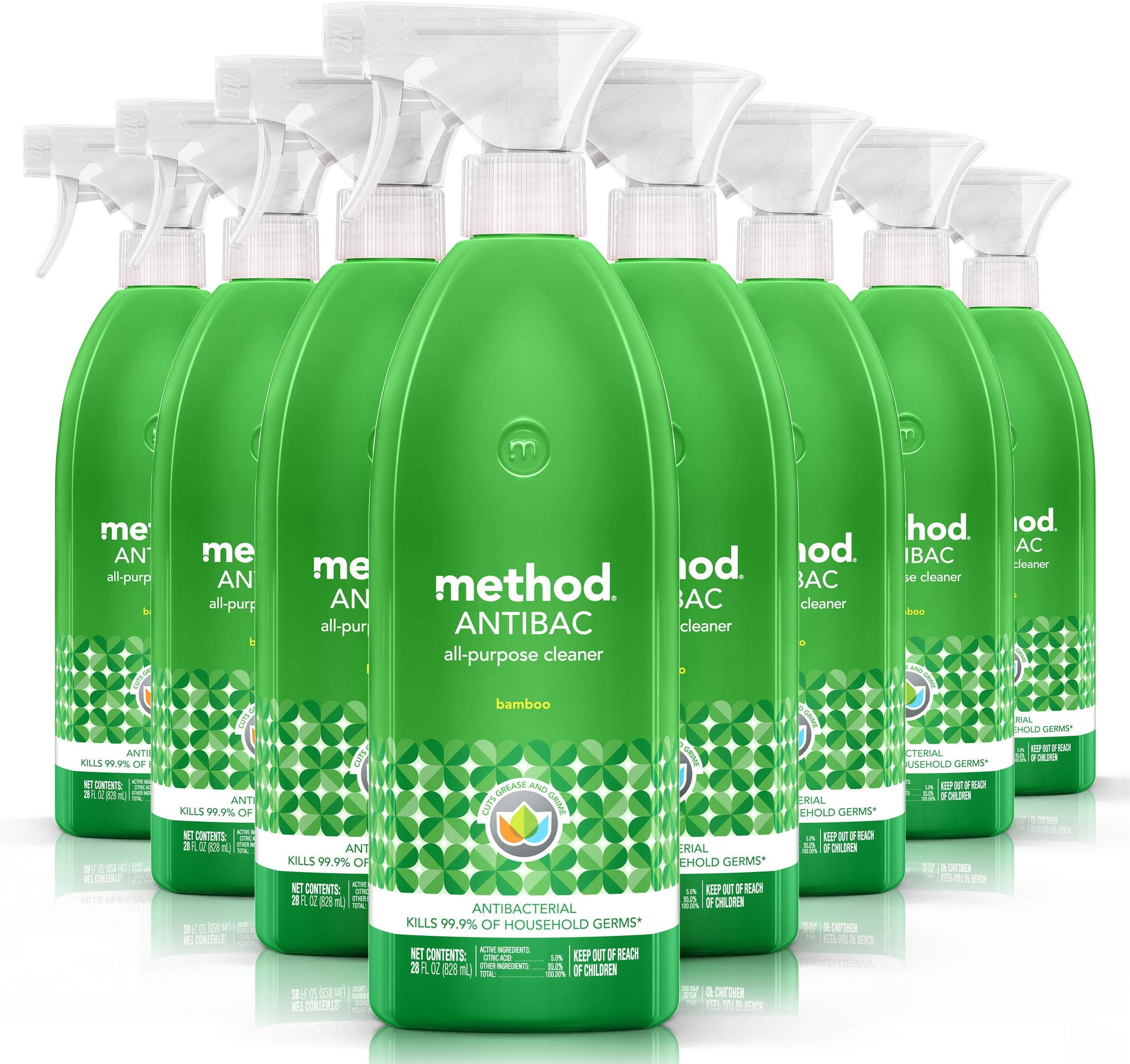 Antibacterial All Purpose Cleaner Spray, Bamboo, Kills 99.9% of Household Germs, 28 Fl Oz (Pack of 8)