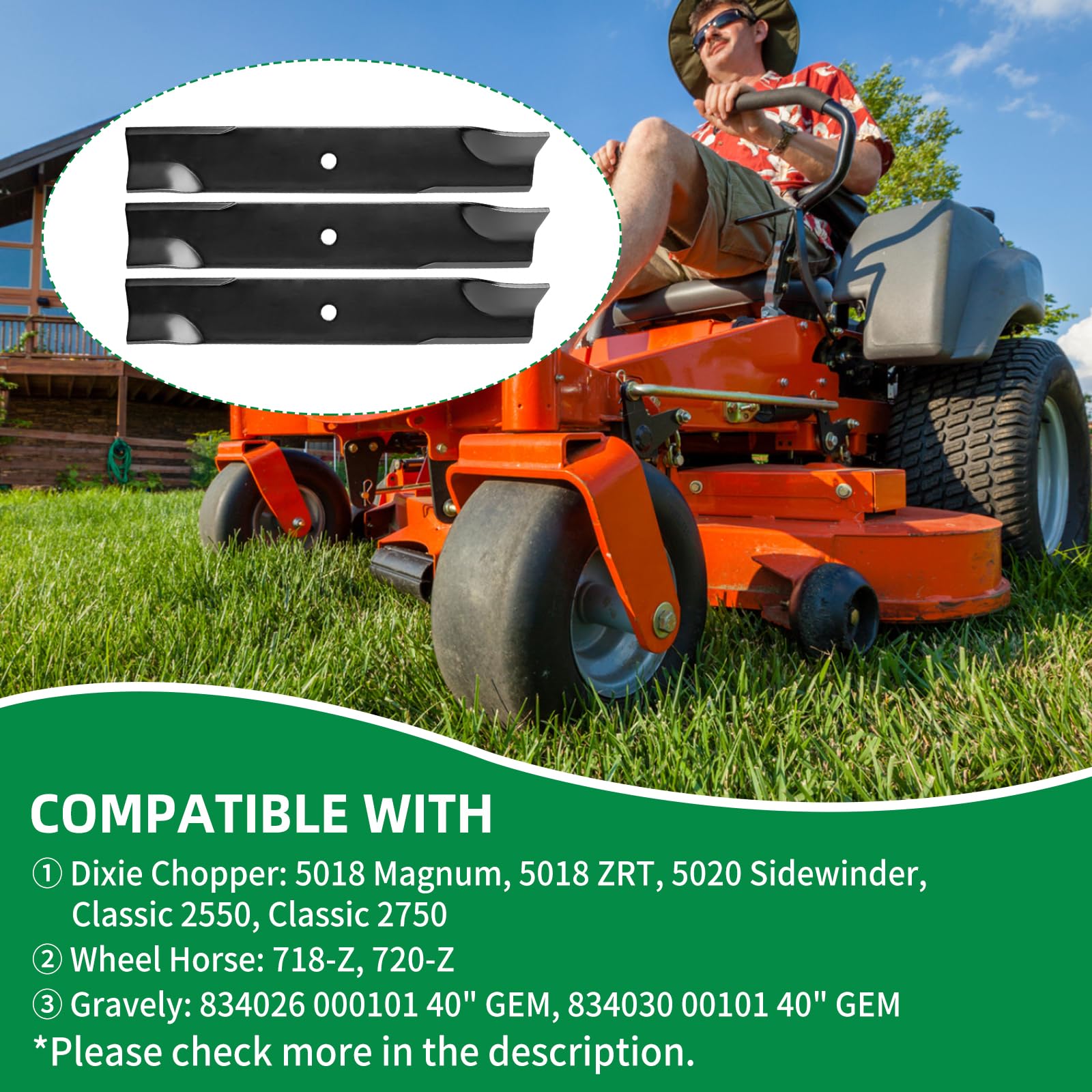 Cuchilla de cortacésped 113579 compatible con Toro/Dixie Chopper de 50 pulgadas, cuchillas de elevación de aire enrolladas 30227 para Classic 2550 2750 LT2000 LT2300 LT2400 LT2500, reemplaza 30227-50,
