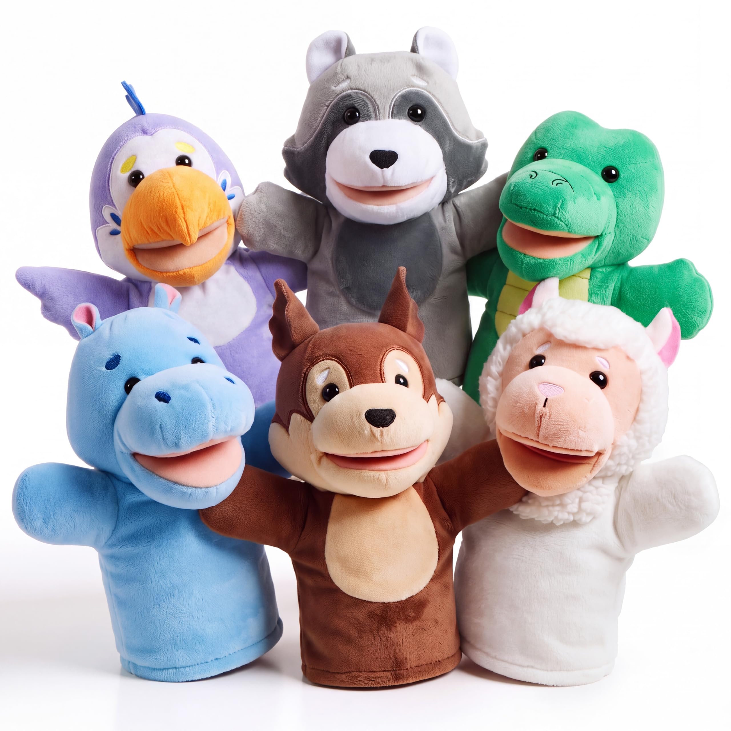 JOYIN 6 Stück Tier Handpuppen Spielzeug Set für Kinder,Freunde Im Tiergarten, Deluxe plüschtiere Kinderhandpuppen mit beweglichem offenem Mund für EIN fantasievolles Spiel