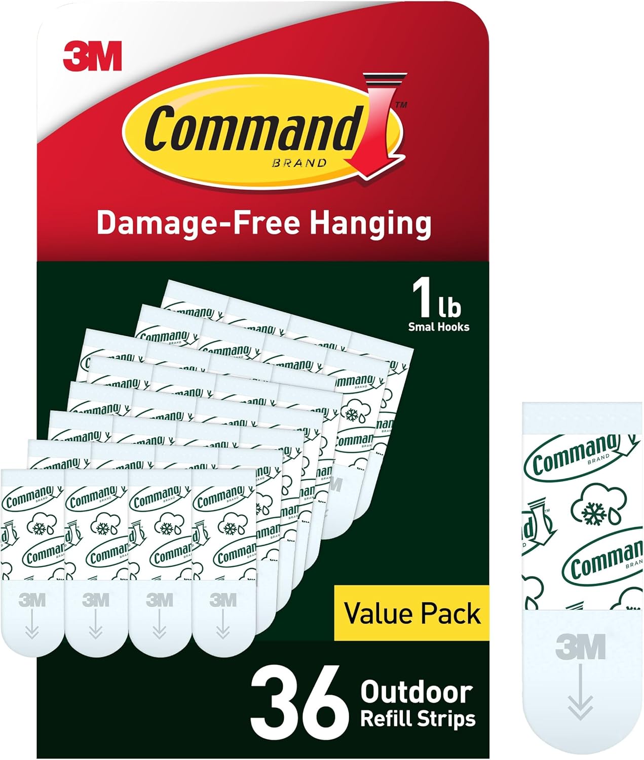 Command All Weather Small Foam Replacement Strips, 36 Strips, Reuse Small Hooks