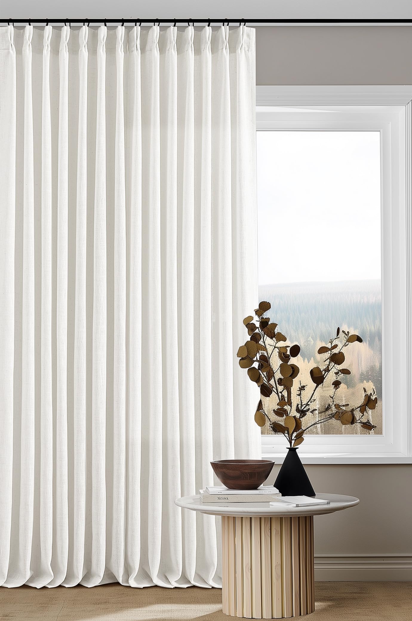 TWODRAPES Off White Linen Pinch Pleated Curtains 80 Inches Long 2 Panels