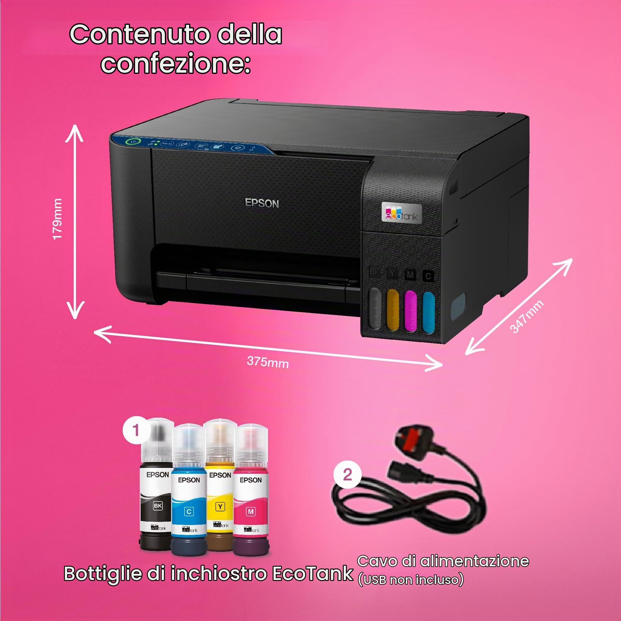 Epson EcoTank ET-2861 stampante multifunzione inkjet 3in1 A4, serbatoi ricaricabili alta capacit?, 4 flaconi inclusi pari a 4500pag B/N 7500pag colore, Wi-FI Direct, USB (ECOTANK ET-2861)