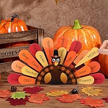 Thyle Thanksgiving Turkey Table Decoration Thanksgiving Activity Game for Family with 90 Give Thanks Feather Cards Wooden Turkey Message Sign Autumn Party Decor Gift for Family Fall Table Centerpiece