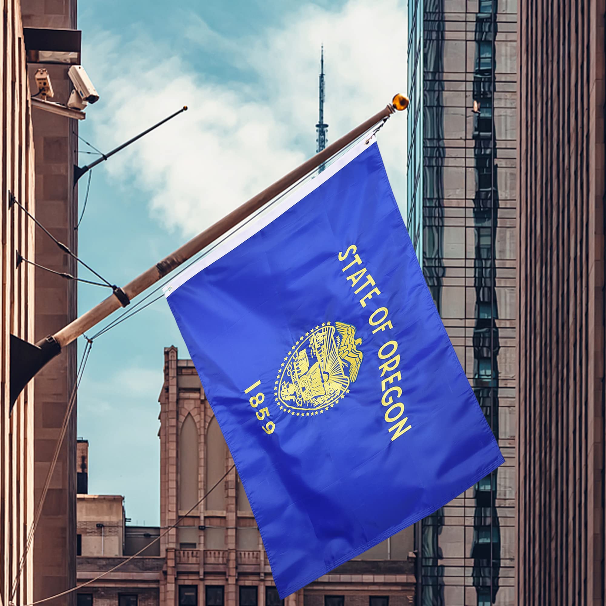 VICDRIA Bandera del estado de Oregon de 4 x 6 pies, poliéster bordado de lujo, resistente o duradero, para interiores y exteriores, rayas cosidas y ojales de latón