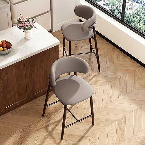 Vista 22 de Juego de 6 sillas de comedor de cocina modernas de lino suave estilo granja con patas de metal, Beige/Nogal Lino Beige/Nogal de 18 pulgadas,18