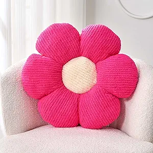 Flower Throw Pillow, Soft Hot Pink 17.7" Shaped Floor Pillow for Home Decor, Cute Aesthetic Plush Decorative Pillows for Bed, Sofa, Couch