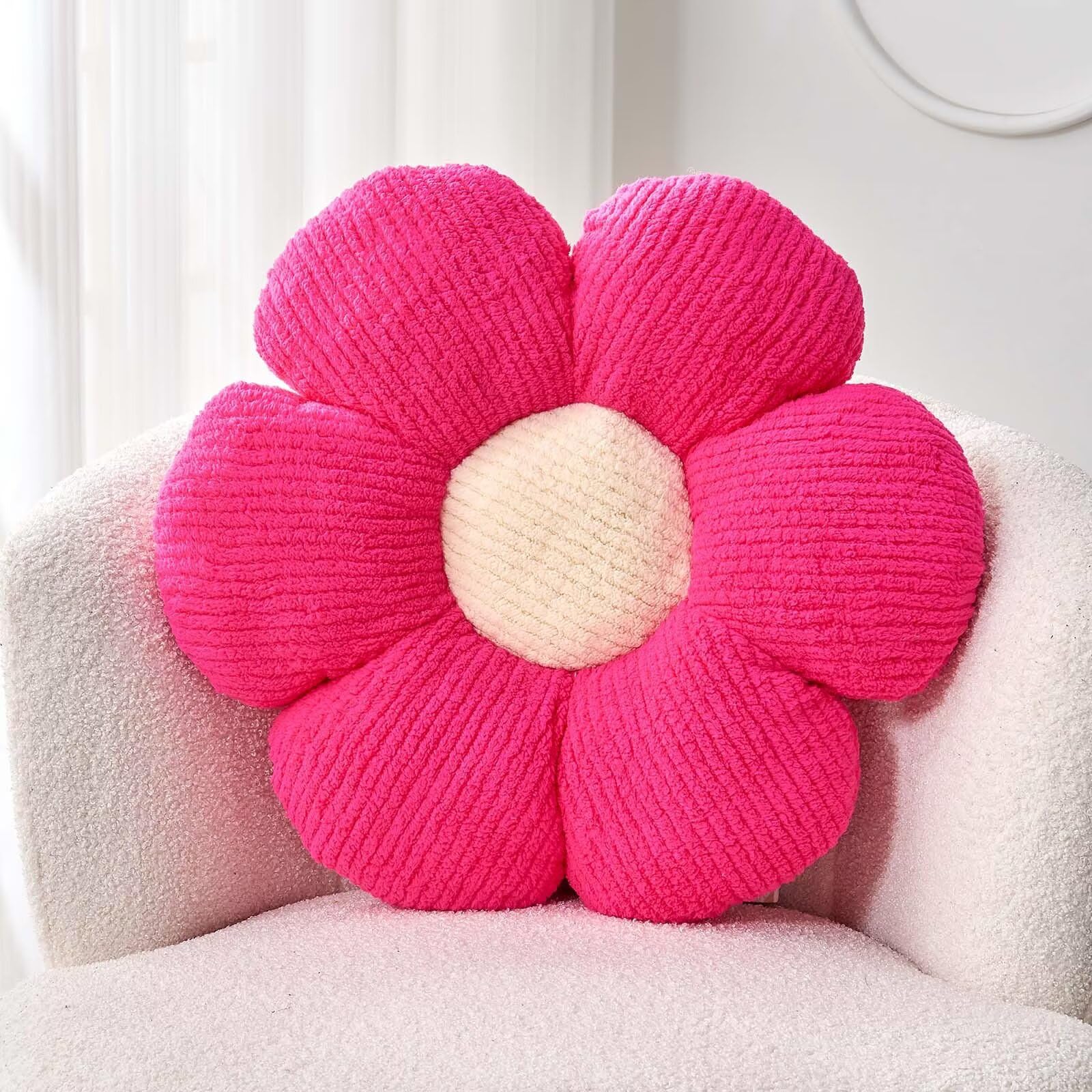 Kcvvcr Flower Throw Pillow, Soft Hot Pink 19.6" Shaped Floor Pillow for Home Decor, Cute Aesthetic Plush Decorative Pillows for Bed, Sofa, Couch
