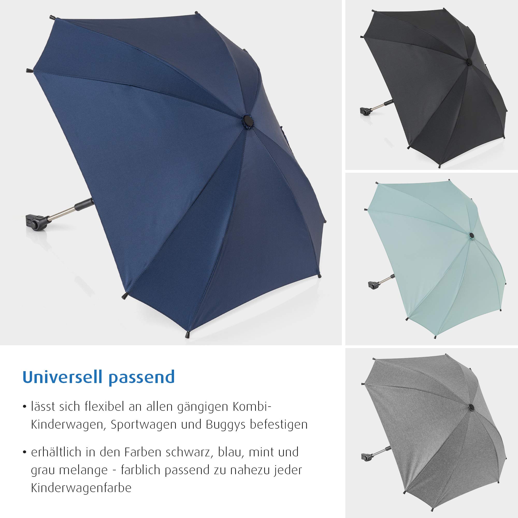 reer ShineSafe Sonnenschirm für Kinderwagen, universal nutzbar, dreh- und neigbar, blau
