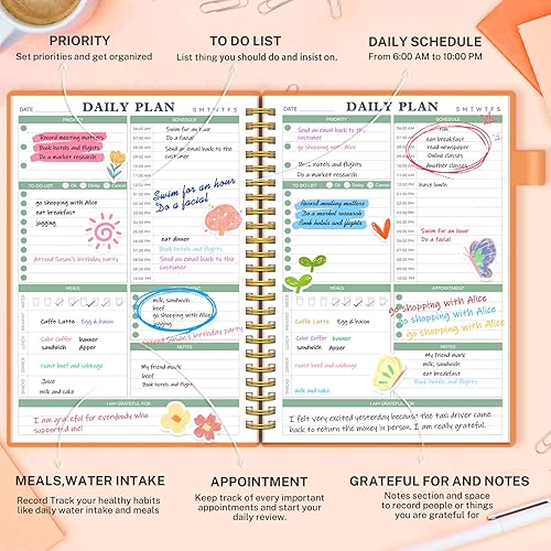 Miniatura 2 de ALLTREE - Agenda diaria sin fecha, planificador diario sin fecha, planificador diario de lista de tareas pendientes con seguimiento de comidas,