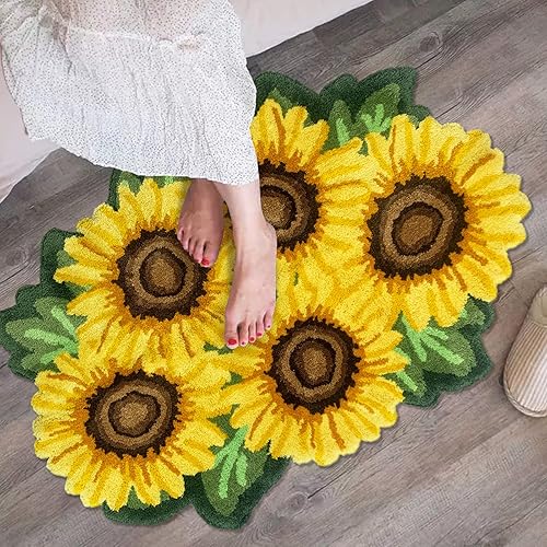 Miniatura 9 de USTIDE Alfombra de girasol ultrasuave, esponjosa y grande para dormitorio, sala de estar, mesita de noche, alfombra hecha a mano, lavable con flores