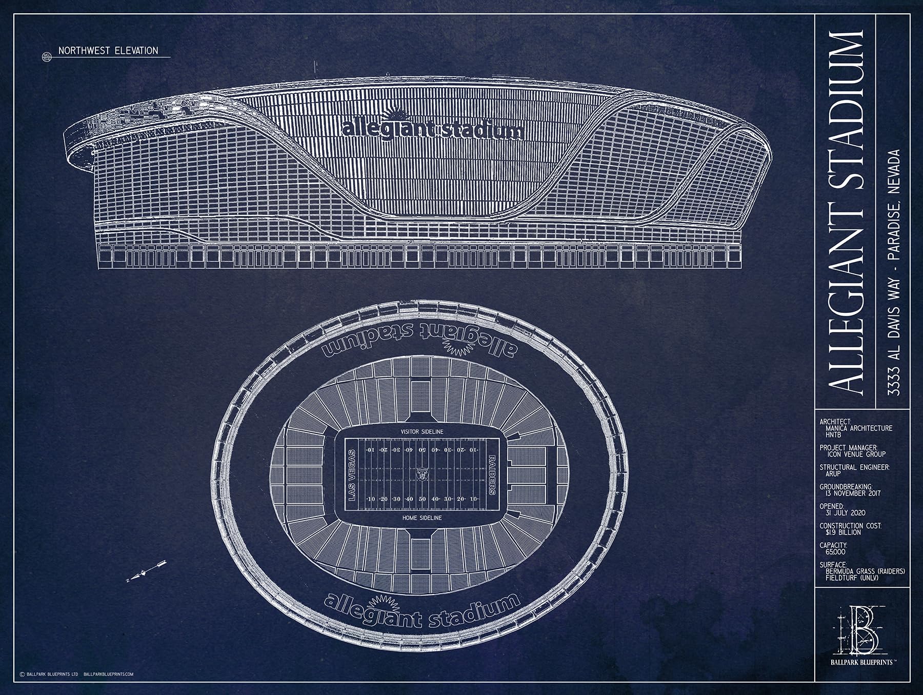 Allegiant Stadium Blueprint Style Print