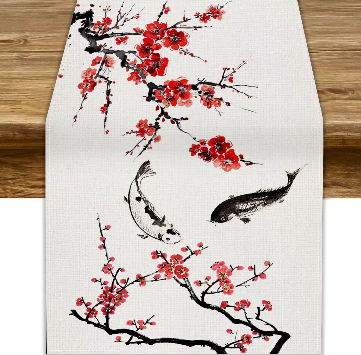 Japanese Table Runner, Vintage Asian Oriental Inking Painting Print Dinner Table Decoration for Home Party Kitchen Dining Room Table Decor 13x60in