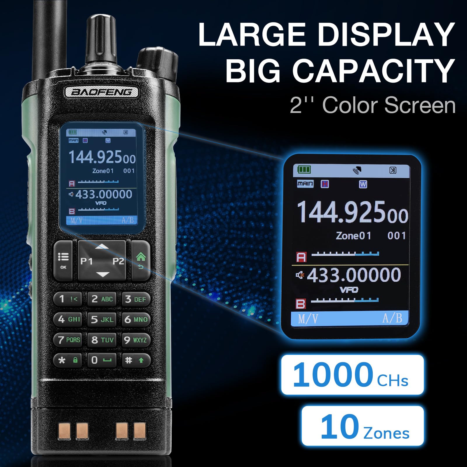 BAOFENG UV-32 10W Radio Amateur Bibande avec GPS, Chirp et Application sans Fil programmable, Récepteur AM/FM, 1000 canaux, 10 Zones, Talkie-walkie Longue portée