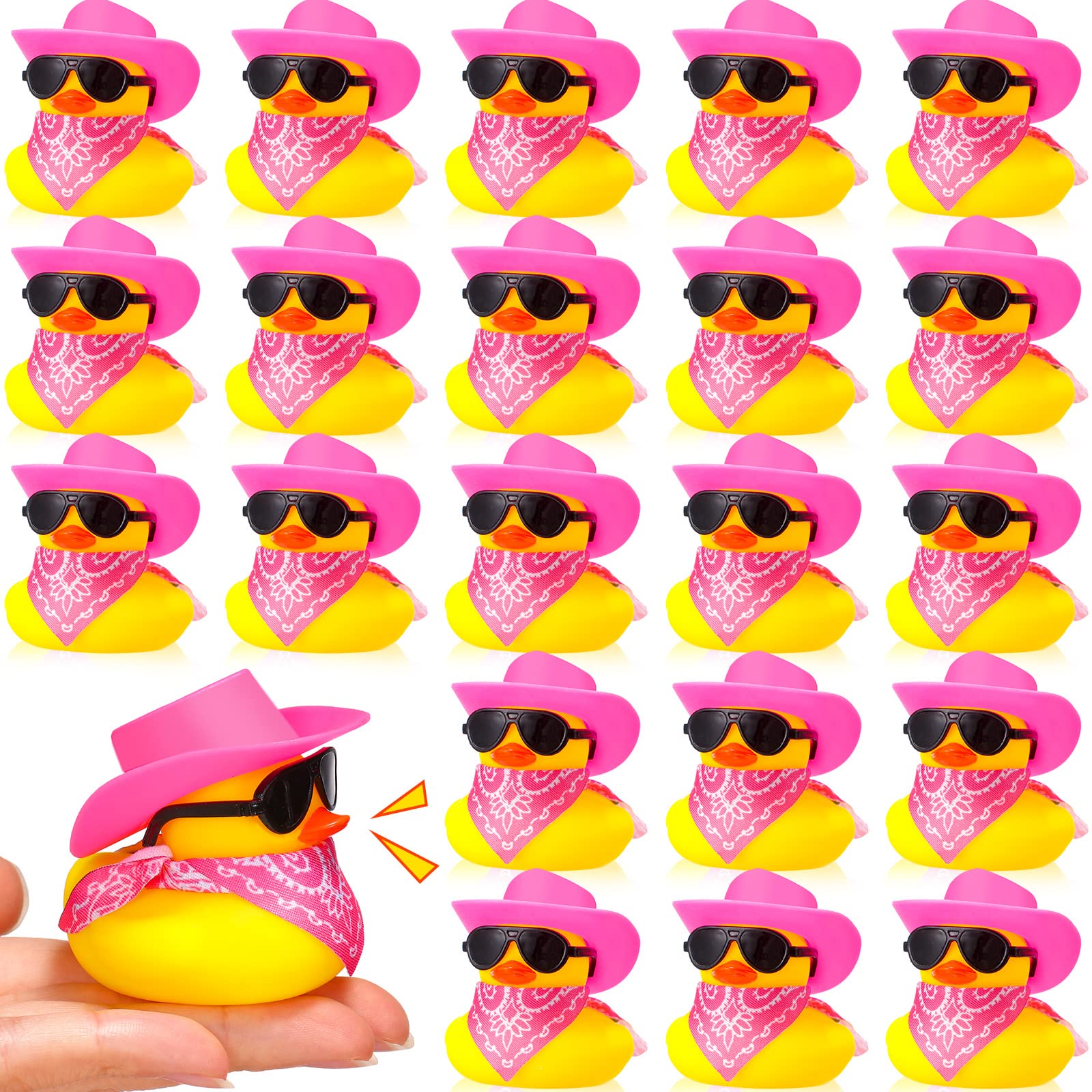 Sosation 24 Set Cowboy Rubber Duck Bulk Mini Yellow Duckies Bath Party Tiny Ducks Bathtub Toy with Cowboy Hat Paisley Bandanas Sunglasses for Birthday