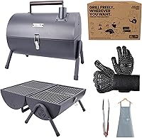 Vista 1 de AGG Portable Charcoal Grill with Lid - 2-in-1 Tabletop BBQ & Griddle Combo - Compact Mini Barrel Grill for Camping, Balcony & Tailgating - Includes