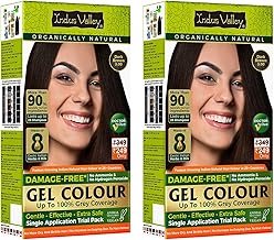 INDUS VALLEY Damage Free Natural Gel Hair Colour for Women | Ammonia & PPD Free Organic Hair Colour with 100% Grey Coverage, Long Lasting Hair Color Trial Pack | Dark Brown (Pack of 2)