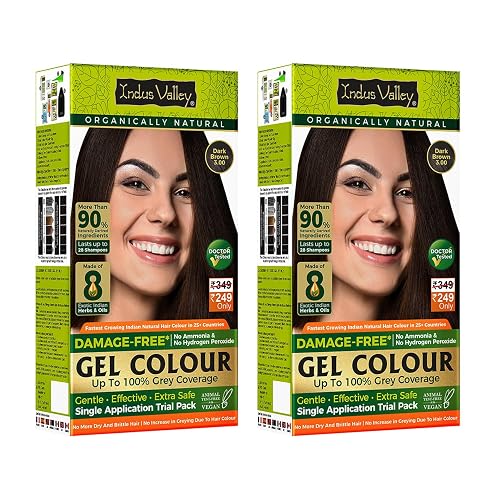 INDUS VALLEY Damage Free Natural Gel Hair Colour for Women | Ammonia & PPD Free Organic Hair Colour with 100% Grey Coverage, Long Lasting Hair Color Trial Pack | Dark Brown (Pack of 2)