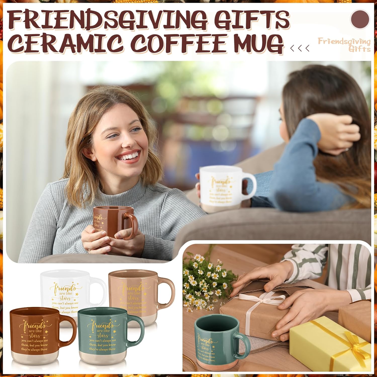 Mimorou 4 Pcs Friendship Gifts for Women Men Ceramic Friends Mugs Friendship Cups Bulk 13oz Friends Are Like Stars Coffee Mug for Coworker Sisterhood Sister Besties Graduation Birthday Party