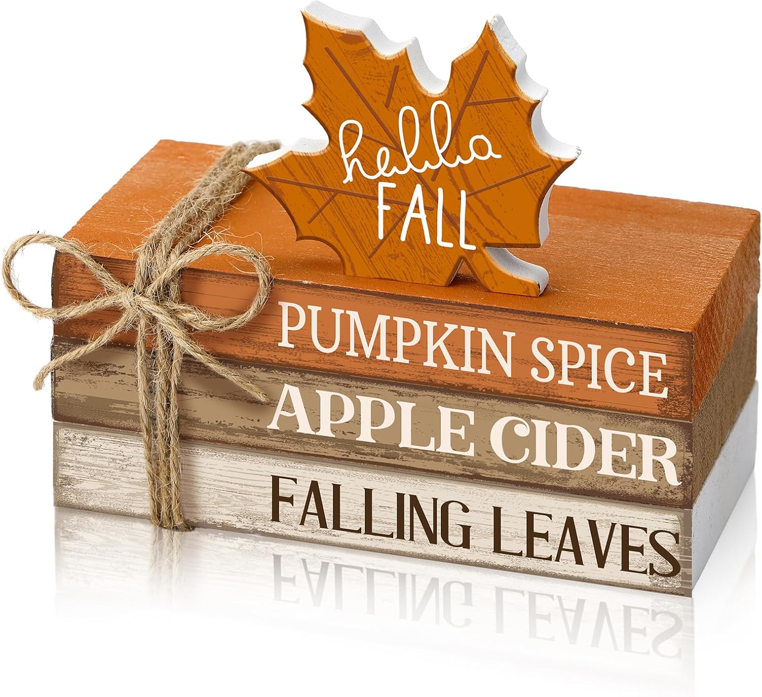 4 Pcs Fall Decorations for Home Fall Tiered Tray Decor Thanksgiving Wood Book Stack with Sign Autumn Stacked Book Decor Bundle for Office Table Shelf Decorative Trays(Maple Leaf)