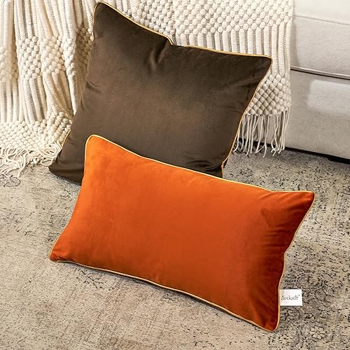 Vista 63 de Aeckself Pack of 2 Navy Blue Velvet Pillow Covers 24 x 24 Inch, Large Modern Luxury Decorative Pillowcase with Gold Trim Edge, Comfortable Soft