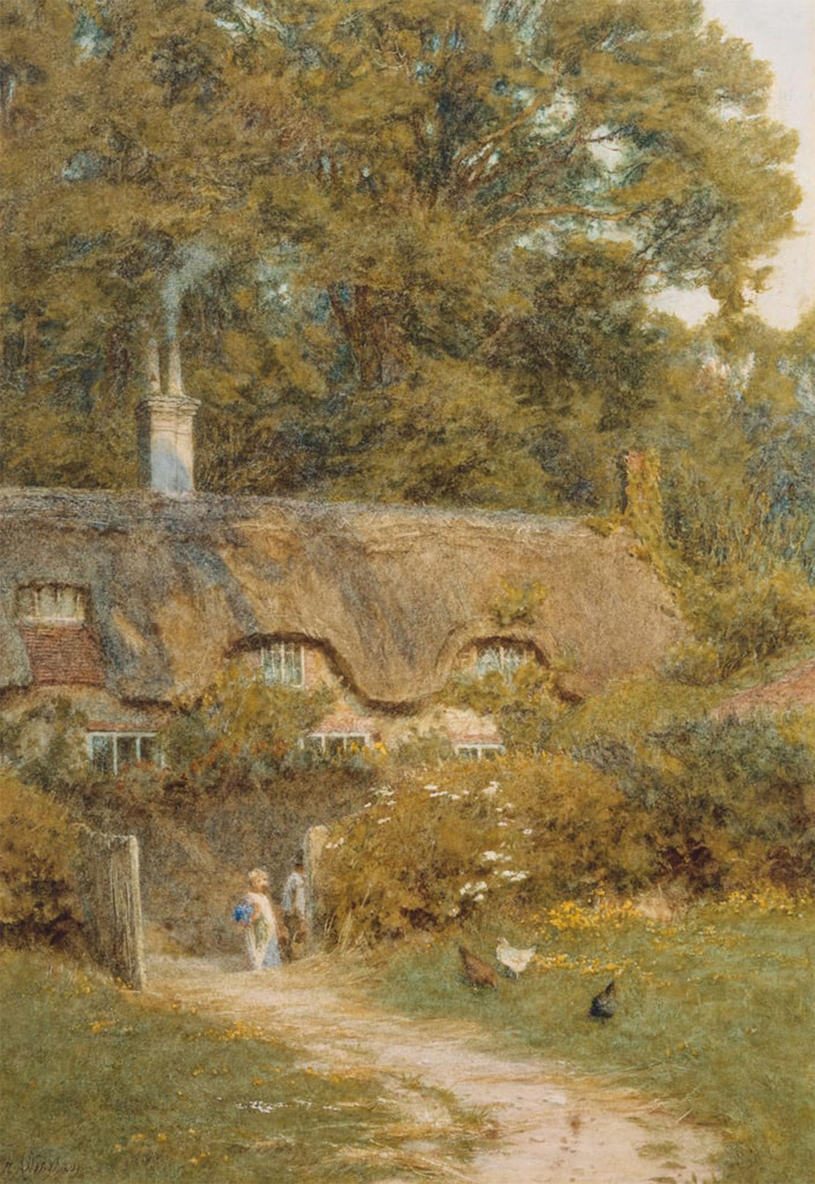ARTXLXXBN Famous Painting Canvas Artwork Graffiti Print Cottage At Farringford Isle of Wight by Helen Allingham Portrait Canvas Image for Home Decor 60x90cm