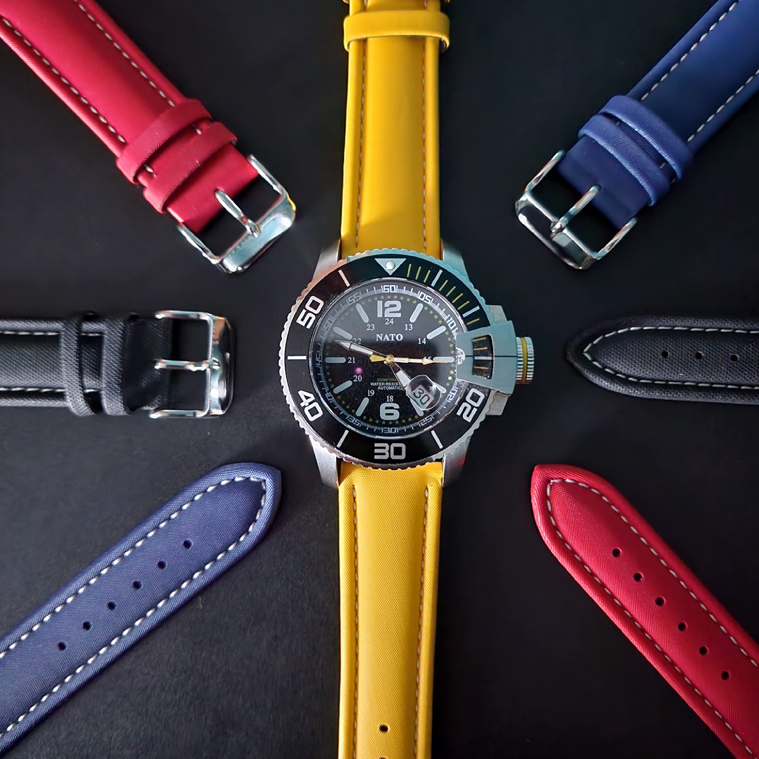 NATO® Sail Cloth Ballistic Nylon Diver Sport Watch band Smart Watch Replacement strap Water Resistant USA Stock 18mm 19mm 20mm 22mm (20mm, Yellow)