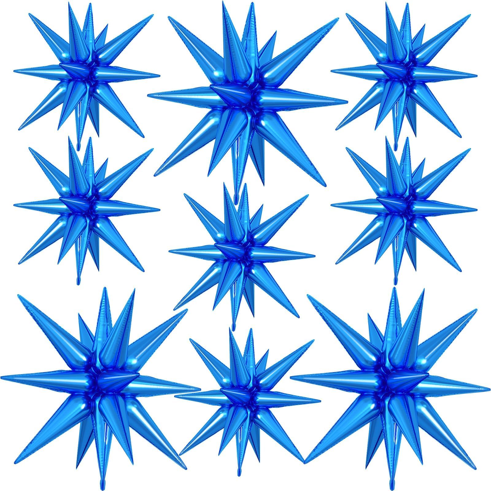 9Pcs Blue Star Balloons, Large Explosion Star Foil Balloons, Metallic Blue Mylar Spike Balloon for Birthday Wedding Anniversary New Year Christmas Graduation Party, 3 Pcs 27Inch & 6 Pcs 22Inch
