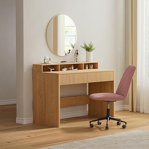 Miniatura 6 de Escritorio ejecutivo de 47 pulgadas con cajón estriado, moderno escritorio de oficina en casa con soporte largo para monitor y 2 cajones, escritorio