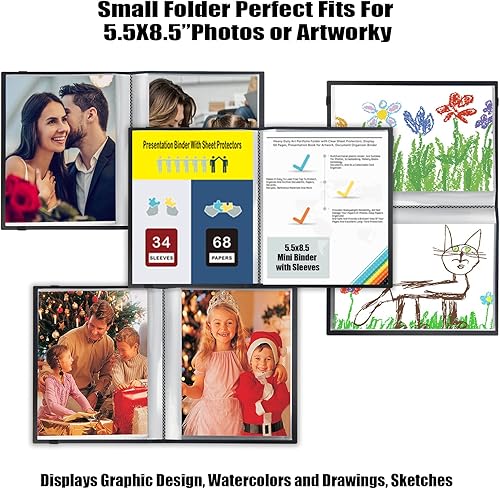 Miniatura 2 de Carpeta pequeña de 5.5 x 8.5 pulgadas con mangas, libro de presentación de 5.5 x 8.5 pulgadas, 34 bolsillos para 68 páginas de tamaño medio, mini