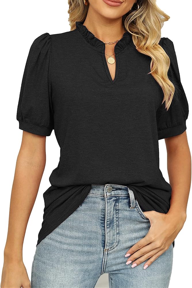 Amazon.com: Womens V Neck Princess Sleeve Keyhole Blouses Casual