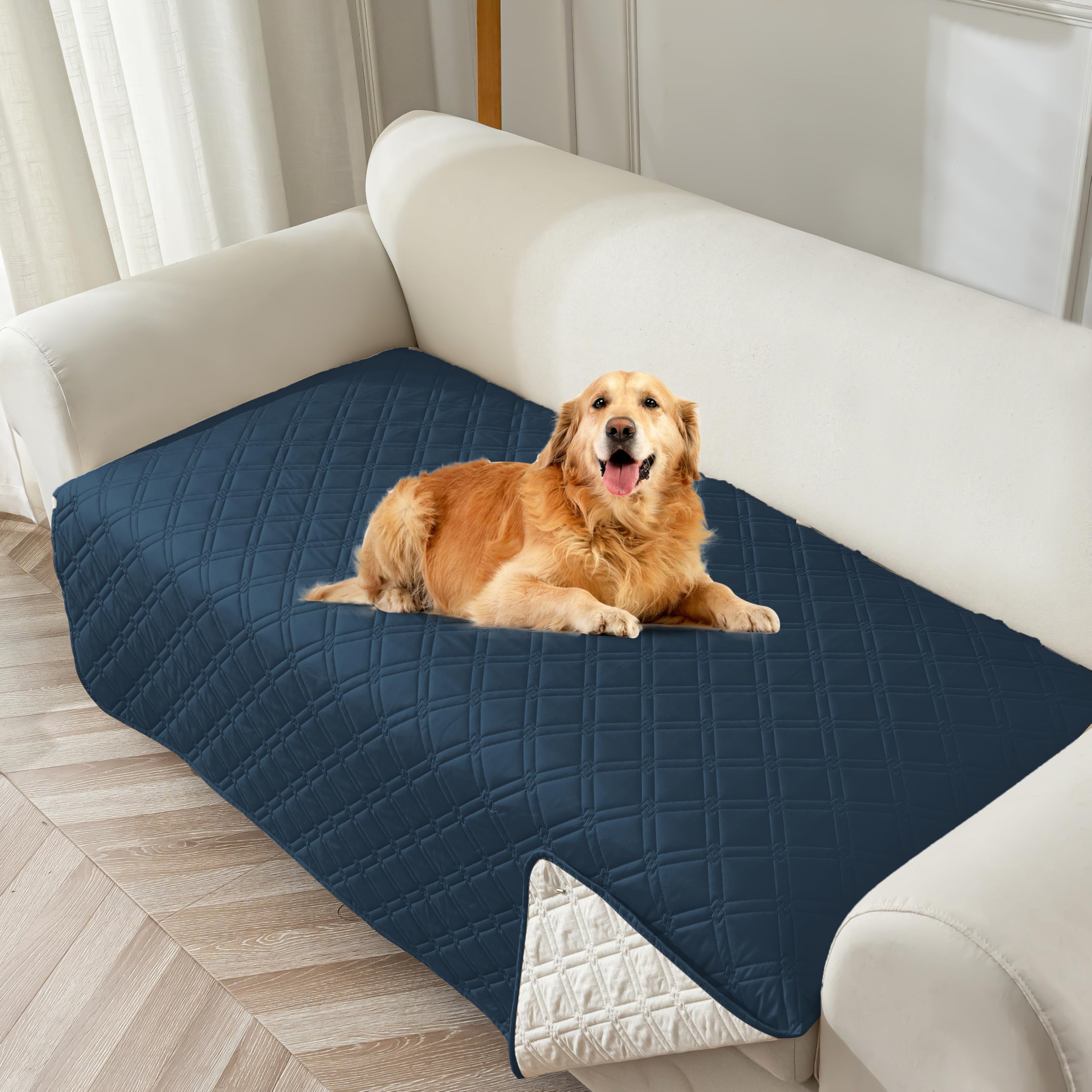 Genina Waterproof Couch Cover,Washable Anti-Slip 78inch Sofa Covers with 3 Cushions(78inch/Peacock Blue)