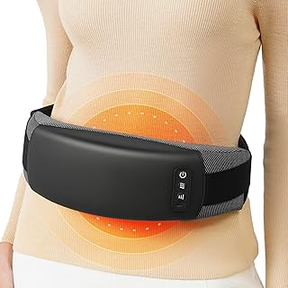 Cordless Back Massager Belt, Heating Pad with 2 Heating Levels, 3 Vibration Modes, Stomach Massager for Digestion, Red Lig...