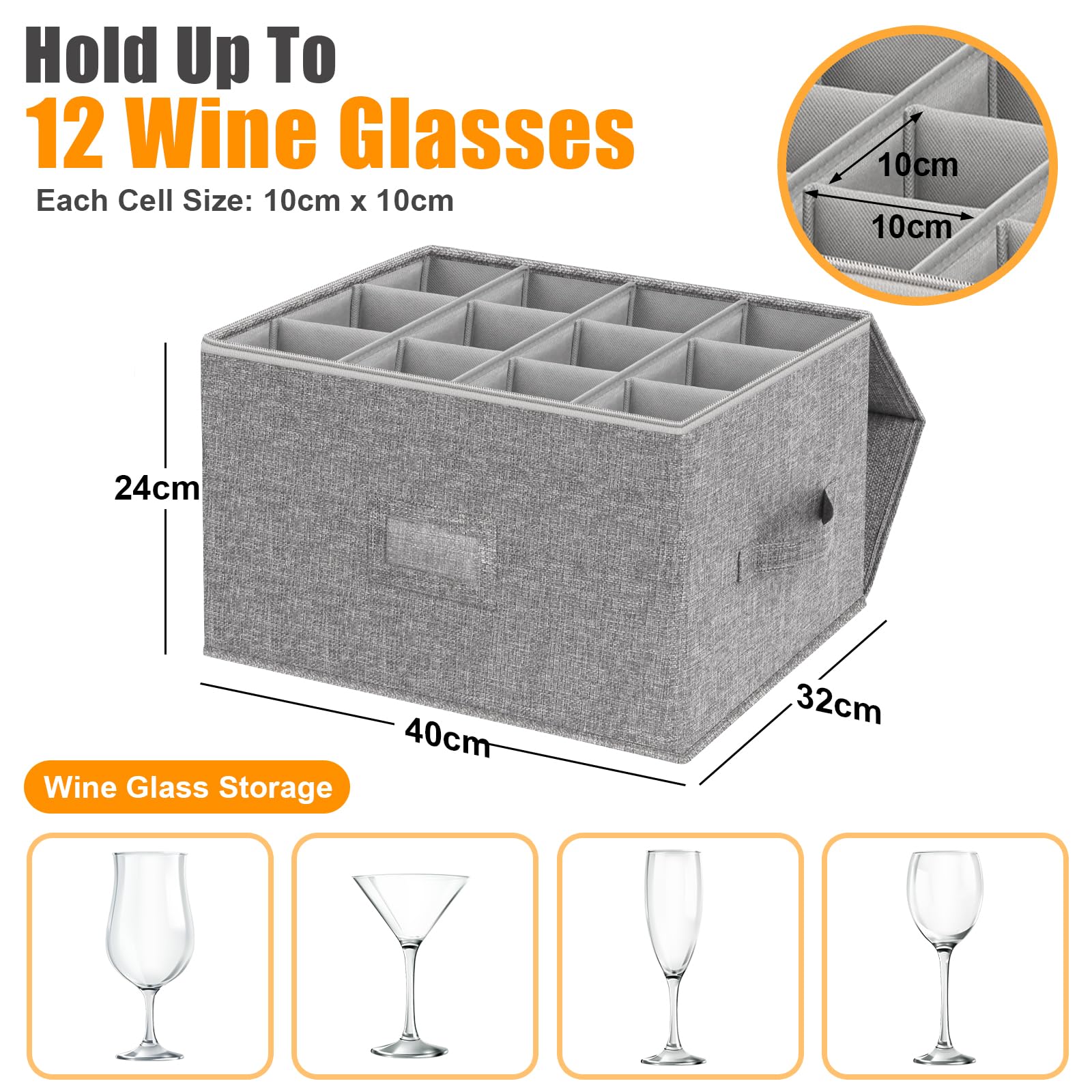 Kukikan Scatola di immagazzinaggio del bicchiere di vino 2-Pack, custodie per contenitori per calici, impilabile w/Hard Shell parte superiore inferiore, forniture mobili, contenitori di stoccaggio in