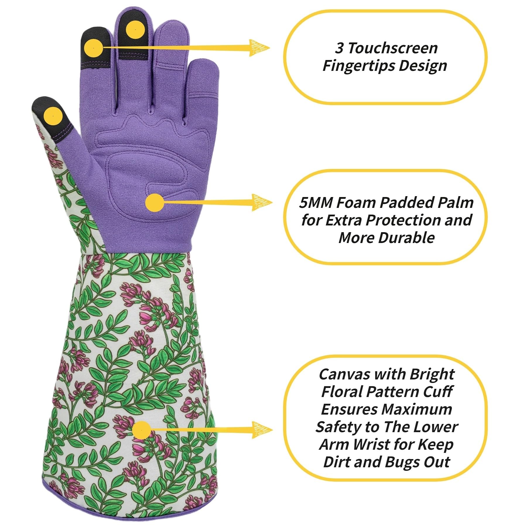 Guanti da giardino resistenti alle spine, guanti da giardino durevoli, guanti da rosa, guanti da cactus, guanti da lavoro per potatura di rose, regali di compleanno e migliori regali, M, viola