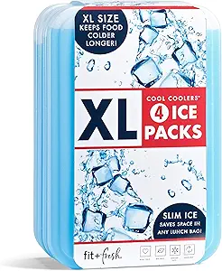 Fit & Fresh XL Cool Coolers Freezer Slim Ice Pack for Lunch Box, Set of 4, Xtra Large, 4 Count