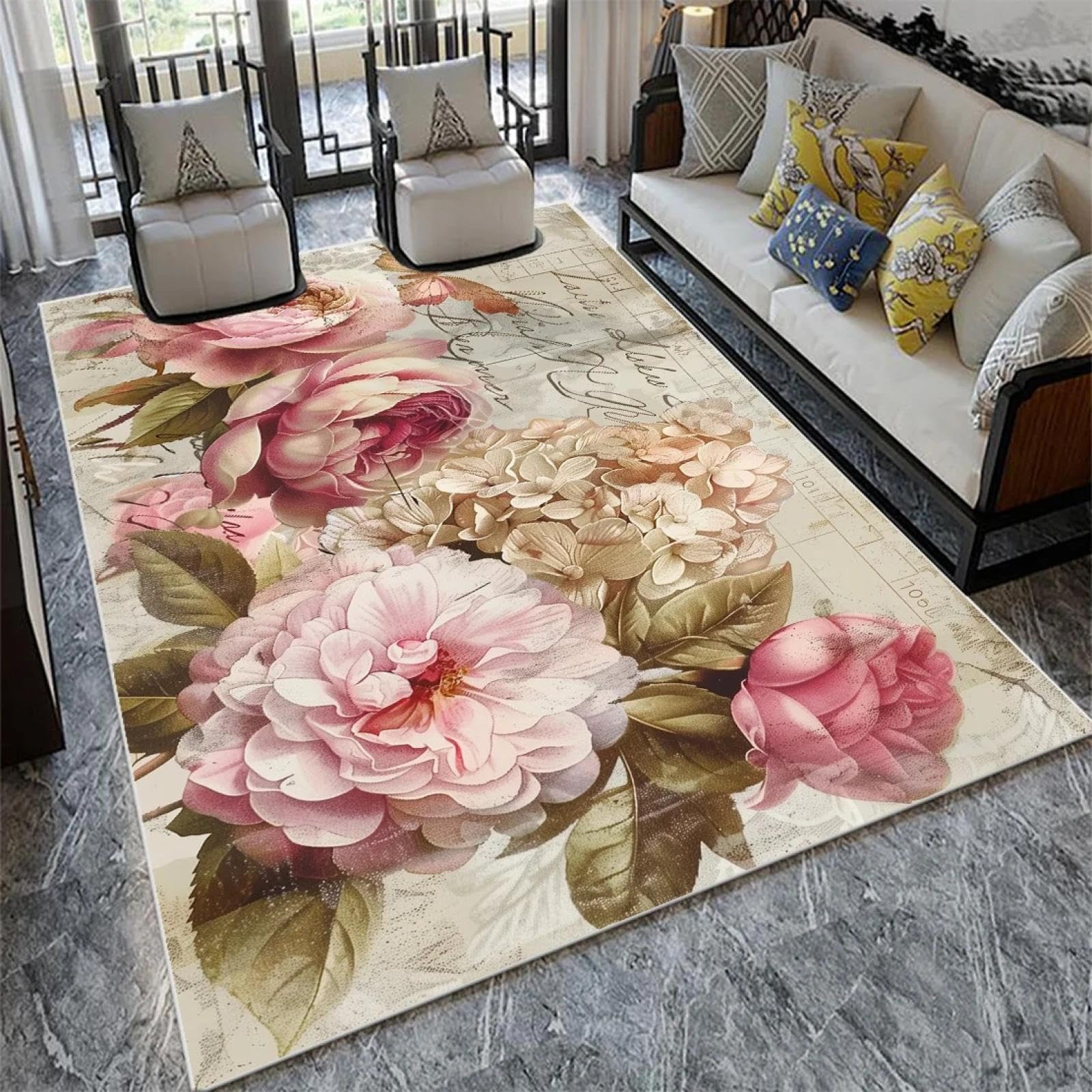 Grand tapis de salon rose moderne 120x180 pour chambre lavable et chic