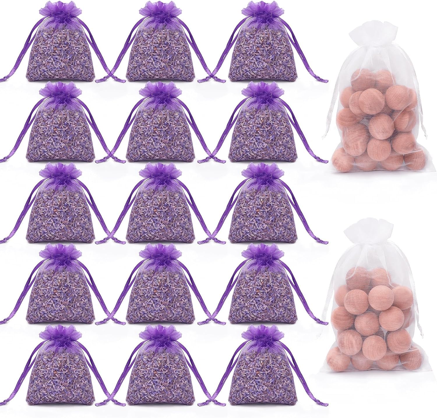 Cedar Blocks for Clothes Storage, 48 Cedar Balls and 15 Lavender Sachet Bags, Fresh Scents Home Fragrance Sachets for Drawers and Closets, Pack of 17
