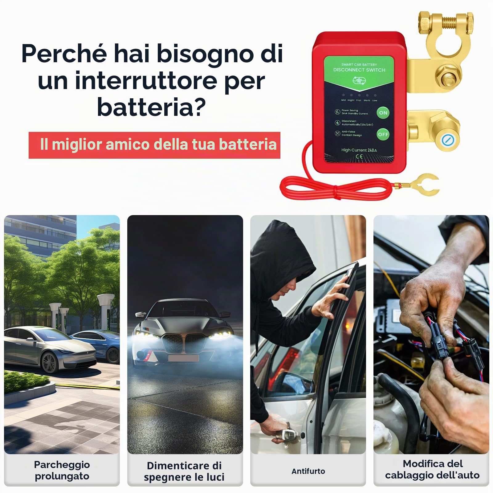 Stacca Batteria per Auto 12V 240A, Interruttore di Isolamento della Batteria Staccabatteria Automatico Antifurto Auto Senza Fili con Telecomando per Auto RV ATV Camion Barca Trattore