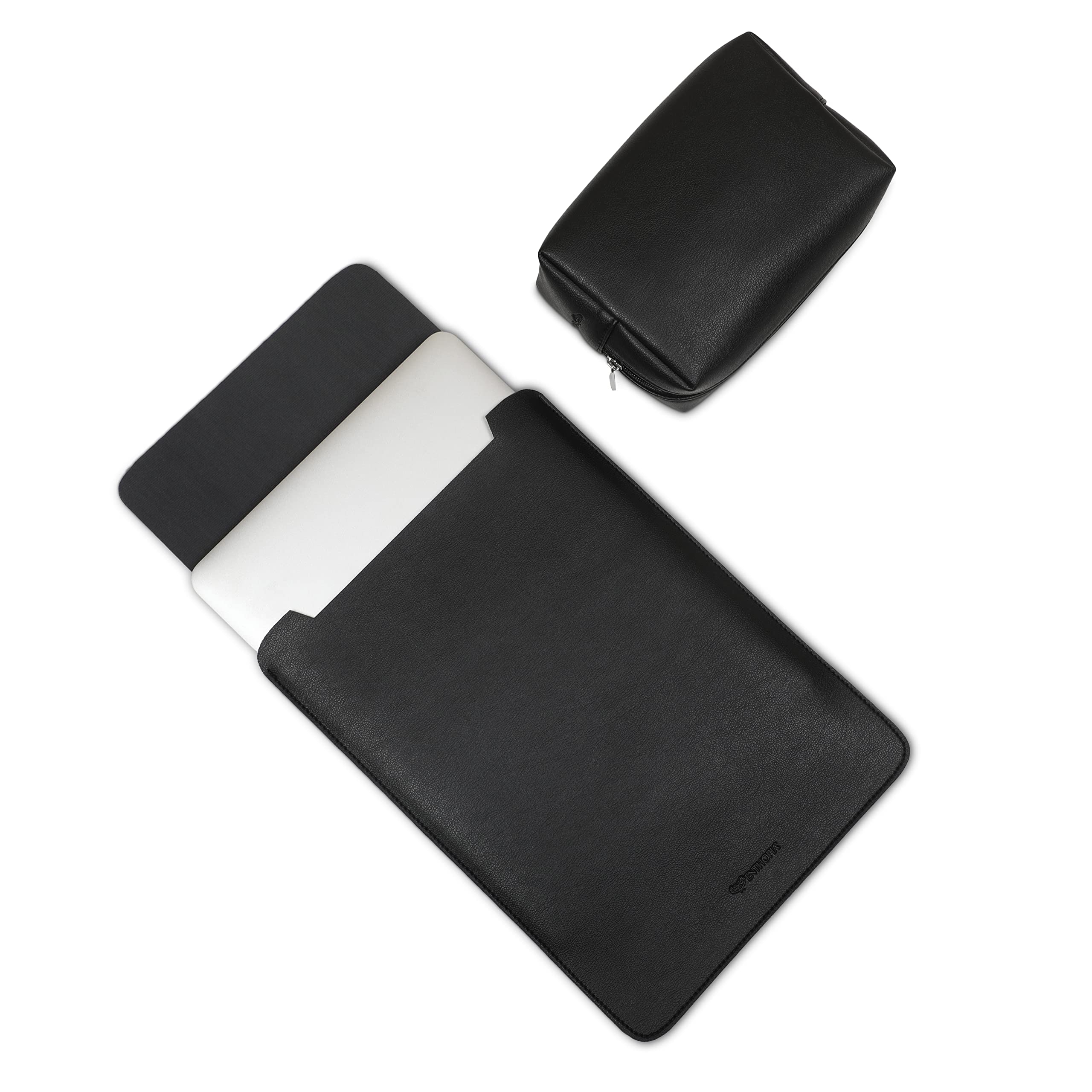 ENTHOPIA Vegan Leather Laptop Sleeve and Pouch Compatible with MacBook Air 13.6” M2 A2681 2022-2023 | Slim Fit, Soft Lining, Water Resistance Laptop Cover | Snake White Silver