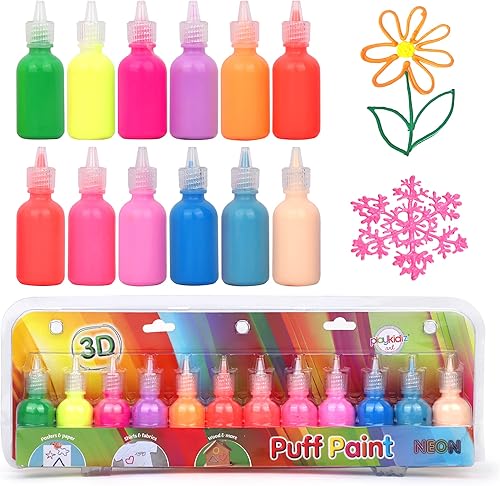 Miniatura 7 de Pintura de soplo, paquete de 6 pinturas para tela 3D, colores neón, permanente, no tóxica y lavable, juego de pintura para niños a partir de 3 años