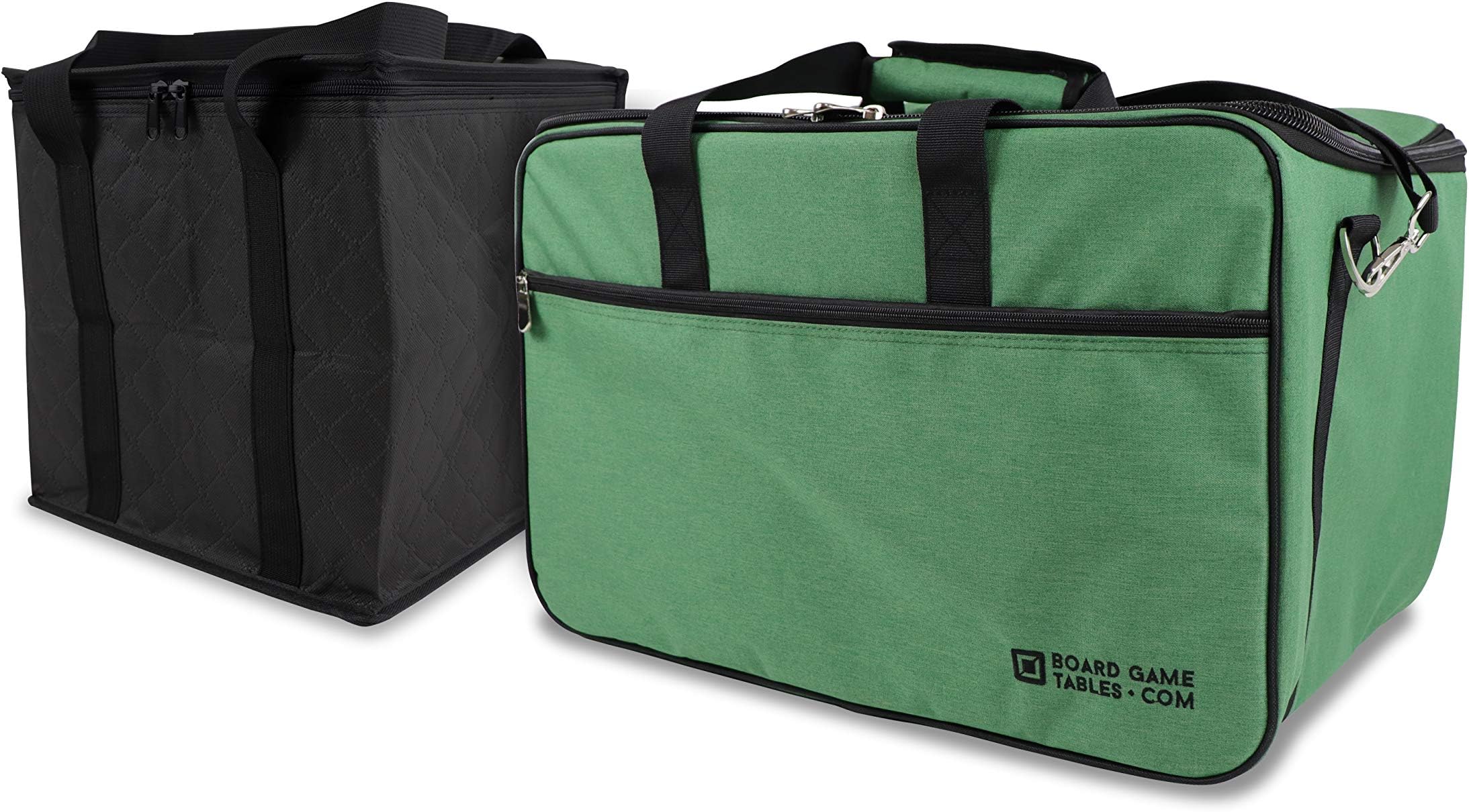 Board Game Bag Bundle - 1 Board Game Bag [Backpack/Shoulder Strap/Luggage Slip] - Padded Board Game Carrier (Fern Green) & 1 Lightweight Bag [Dual Layer Non-Woven Fabric/Carrying Handle/Zippered Lid]