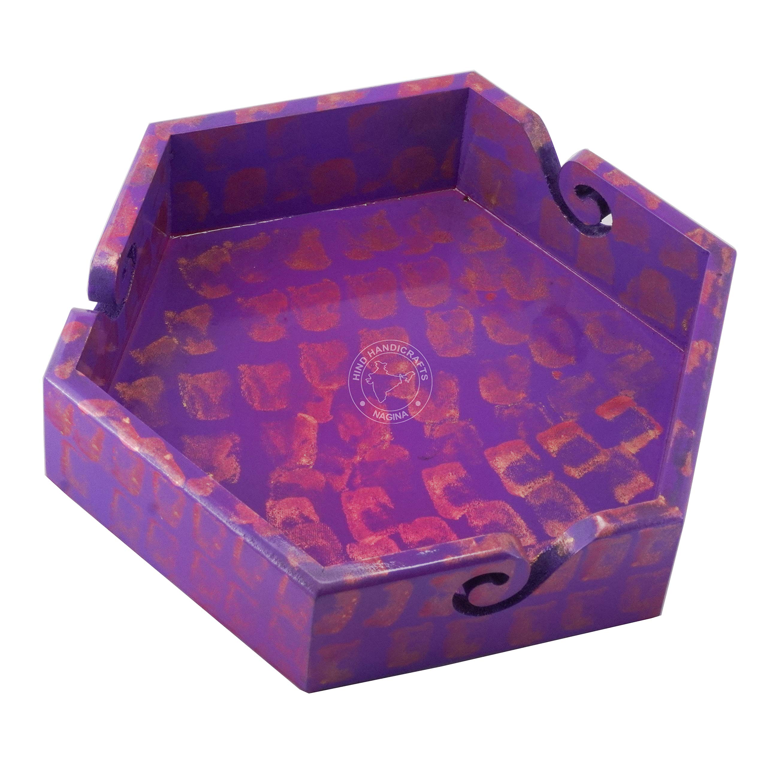 Hind Handicrafts Solid Dark Handmade Crafted Wooden Portable Yarn Storage Bowl Tray - Holder for Knitting Crochet Hook Accessories - Multipurpose Organiser (Golden Stroke, 10.5