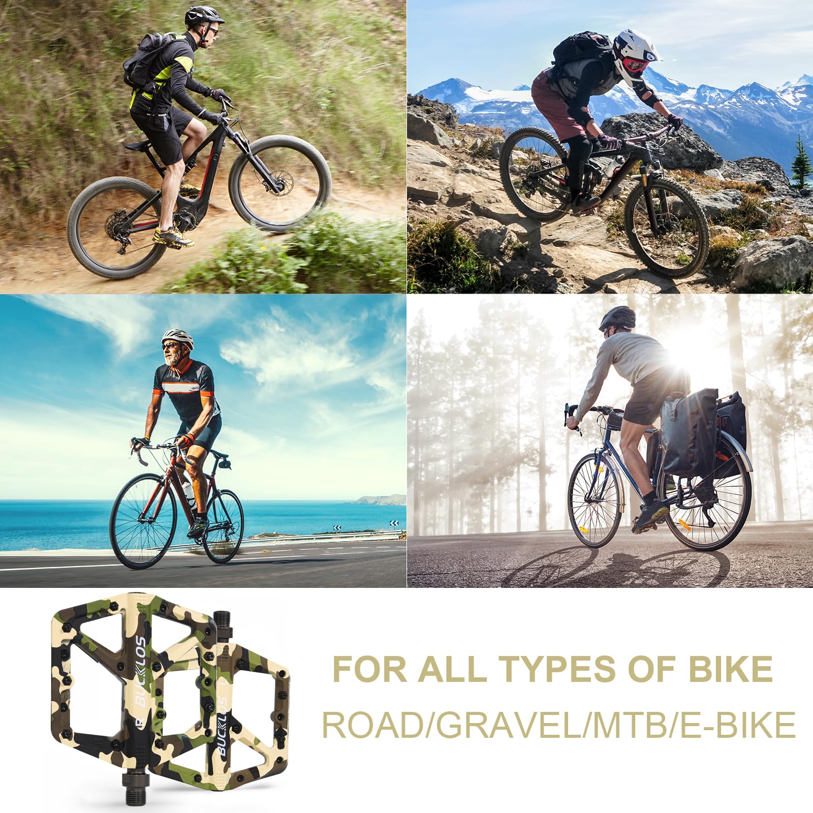 BUCKLOS Mountainbike-Pedale, MTB-Pedale, flach, Erwachsenen-Fahrrad,  Rennrad, groe Plattform, Nylon, rutschfestes Pedal fr Gravel-Bike/Hybrid-Fahrrad,  9/16 Zoll (Camouflage) : Amazon.de: Sport & Freizeit