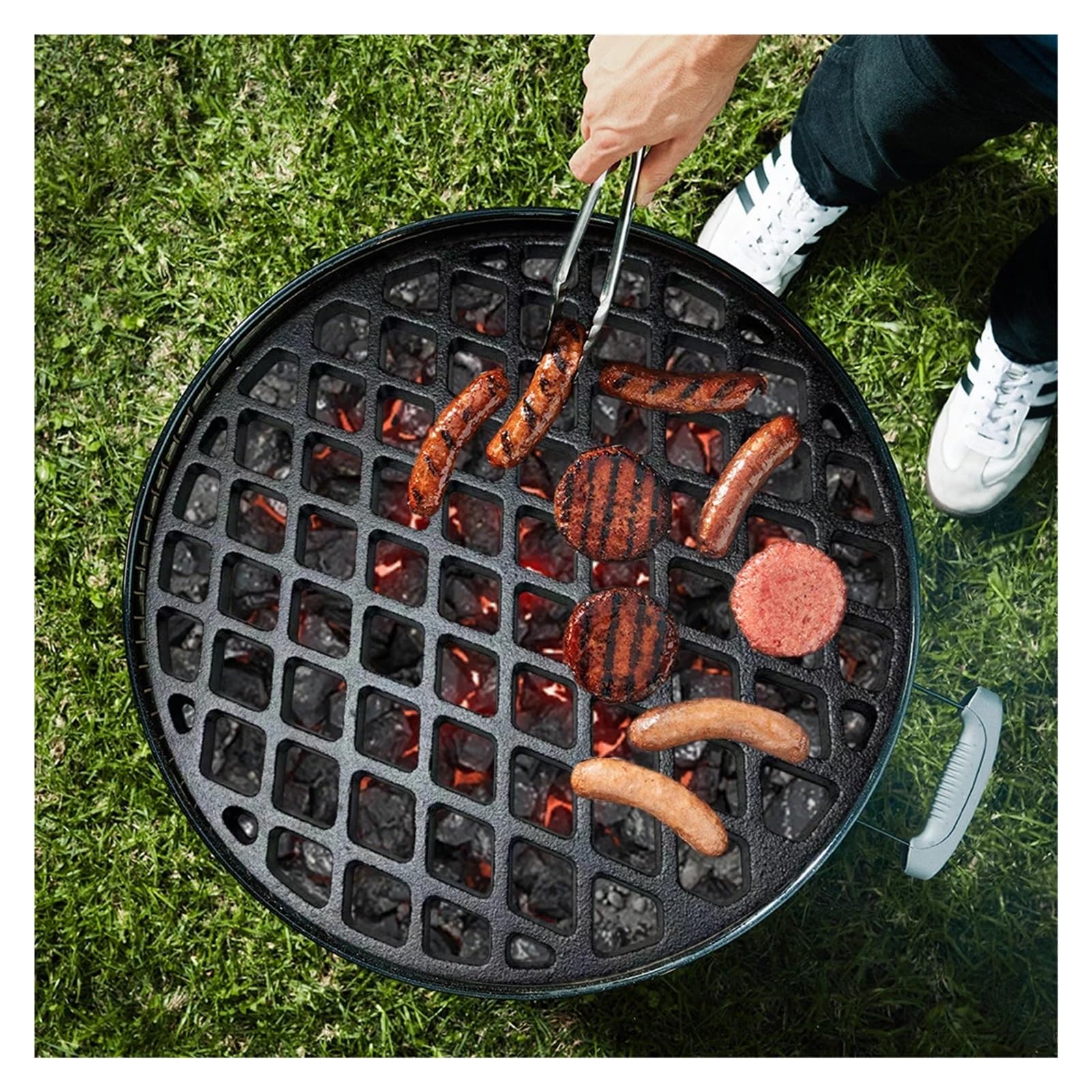 Żeliwny okrągły ruszt grillowy 30 cm – trwała kratka do gotowania na węgiel drzewny idealna na kemping i podróż na świeżym powietrzu idealna dla palaczy i grillów