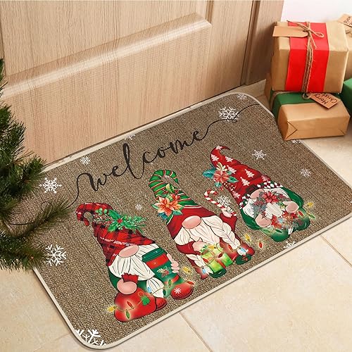 Tapete de bienvenida de Navidad de 17.72 x 27.56 pulgadas, tapete de goma para puerta de entrada, tapete de goma occidental para interiores y