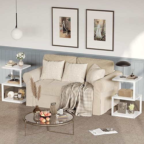 Miniatura 7 de Mesa auxiliar con almacenamiento de 3 niveles, mesa auxiliar en forma de S para espacios pequeños, mesita de noche de 29.5 pulgadas de alto para